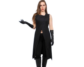 Black Cotton Lycra Neelix Vest: Apocalyptic Burning Man Clothing