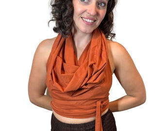 Top corto con capucha: Top de algodón elástico con lazo - Mishu