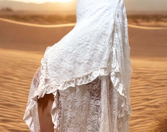 Falda asimétrica de encaje de algodón hecha a mano: ropa elegante de Fairycore