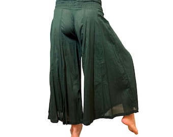 Cotton Palazzo Pants: Bohemian Wide Leg Trousers, Elastic Waist