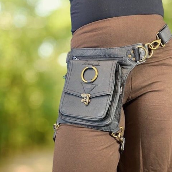 Leather Eclipse Belt ~ Mishu ~ Utility belt , Hip bag , Leg bag , Convertible , Festival belt , Leather pouch