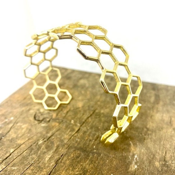 Honeycomb Cuff ~ Mishu ~  Festival jewelry , Bohemian , Brass Jewelry, Geometric Jewelry, Festival Fashion