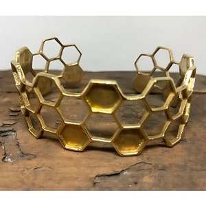 Honeycomb Brass Cuff: Geometric Bohemian Festival Jewelry
