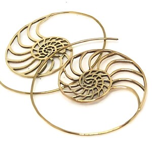 Ammonite Scroll Earrings: Brass Geometric Circle Jewelry