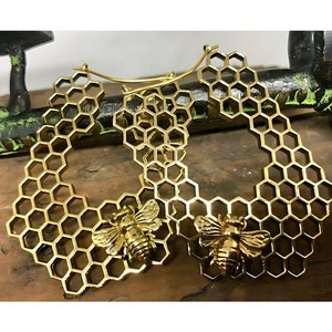 Honeycomb Hoops ~ Mishu ~ Elven Jewelry , Witchy jewelry, Festival jewelry , Bohemian , Brass Jewelry
