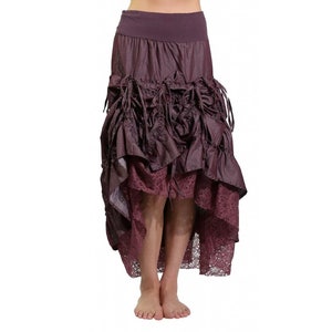 Denim and Lace Skirt ~ Mishu ~ Tiered skirt, cinch skirt, long skirt, witchy skirt, goddess clothing, festival fashion, layering skirt