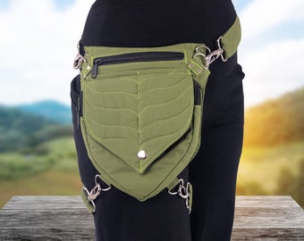 Elven Satchel ~ Mishu ~ Utility belt , Leaf purse , Leg bag , Pocket belt , Elven bag , Festival belt