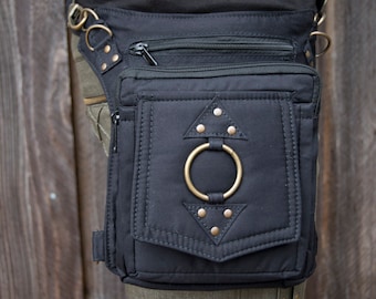 Eclipse Brass Thigh Bag: Cotton Canvas Utility Belt, Festival Vending Belt
