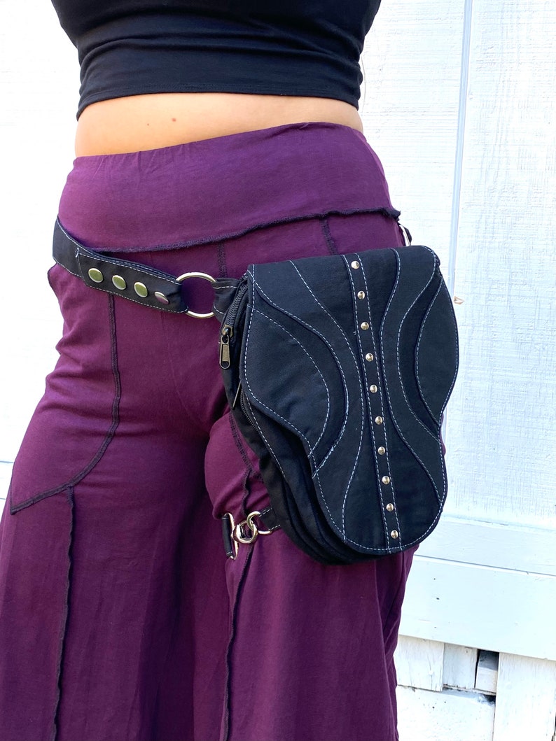 Torba z czaszką: rozkładany bawełniany pasek narzędziowy - pas festiwalowy Black w/Silver