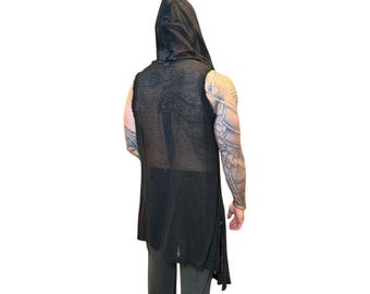 Hand-Loomed Mesh Cotton Hooded Vest, Apocalyptic Cosplay