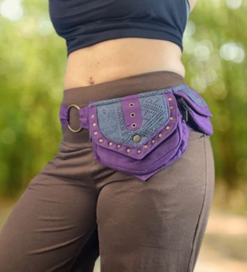 Crochet Belt Mishu Pocket Belt , Utility belt , Burningman , Larp belt , Elven accessories , Festival fashion Plum with Grey