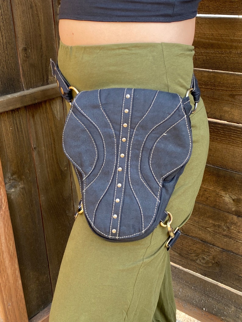 Torba z czaszką: rozkładany bawełniany pasek narzędziowy - pas festiwalowy Black w/Brass