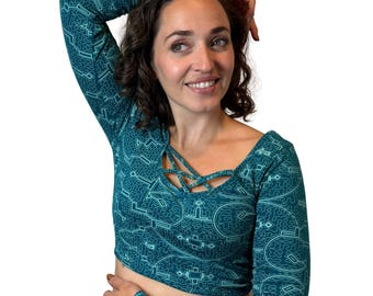 Long Sleeve Criss-Cross Crop Top: Stretchy Cotton  Activewear