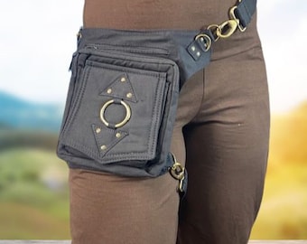 Eclipse Brass Thigh Bag: Cotton Canvas Utility Belt, Festival Vending Belt