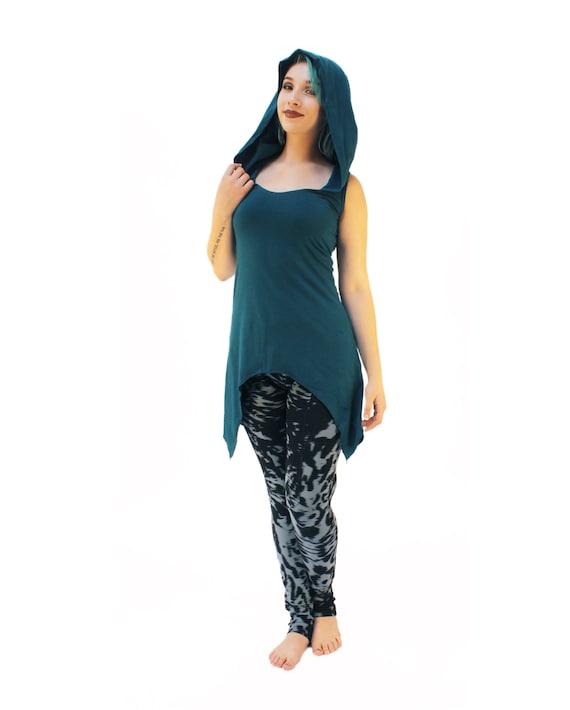 Geo Hood Top ~ Mishu ~ Sleeveless Tunic , Elven Clothing , Hoop Clothing , Yoga Wear , Festival Fashion