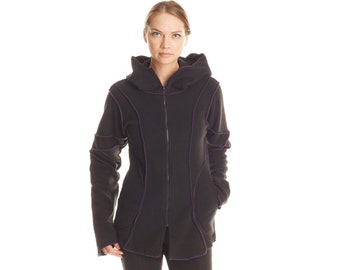 Overlock Fleece Hood Jacket ~ Mishu ~ Androgynous clothing , Larp Coat , Burningman coat , Elven clothing , Elven fleece coat