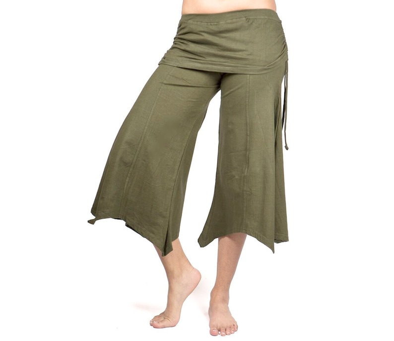 Fae Flair Pant ~ Mishu ~ Earth tones, Nymph, Fairy, Flare Capri, Folklore, Hooping, Festival clothing Green