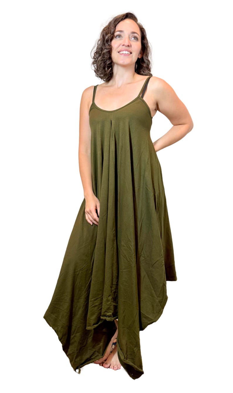 Bohemian Stretchy Cotton Dress: Fairy Pixie Alternative Clothing Olive