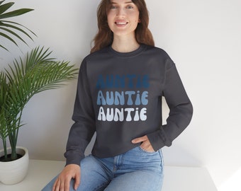 Retro Auntie Gift for Aunt customize name DOB on back crewneck sweatshirt