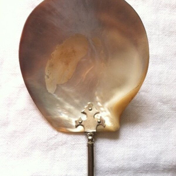 Vintage Shell & Silver Serving Spoon