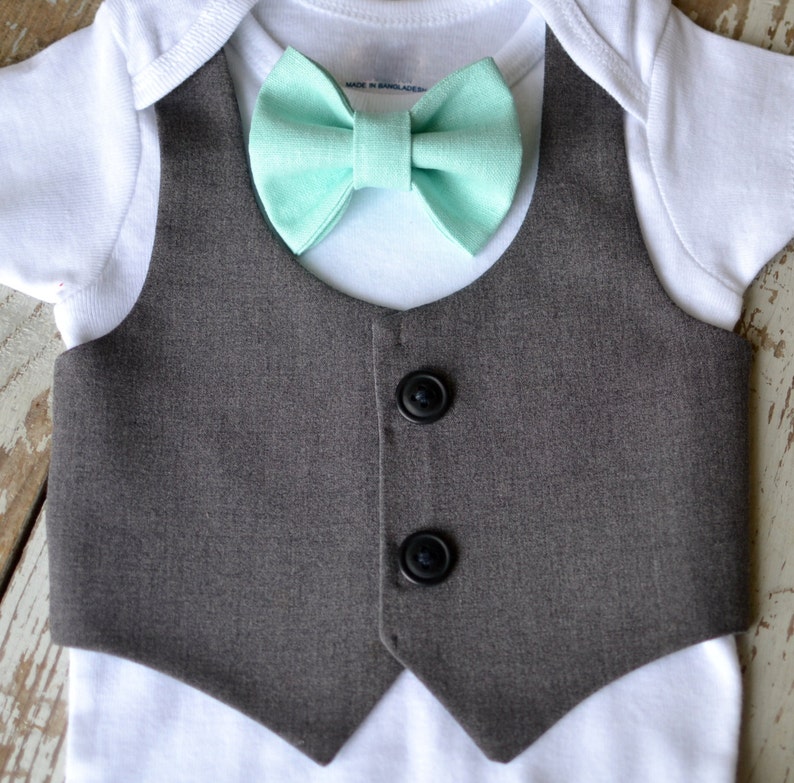 Baby Boy Clothes Baby Bow Tie Outfit Grey Vest Boys First Etsy