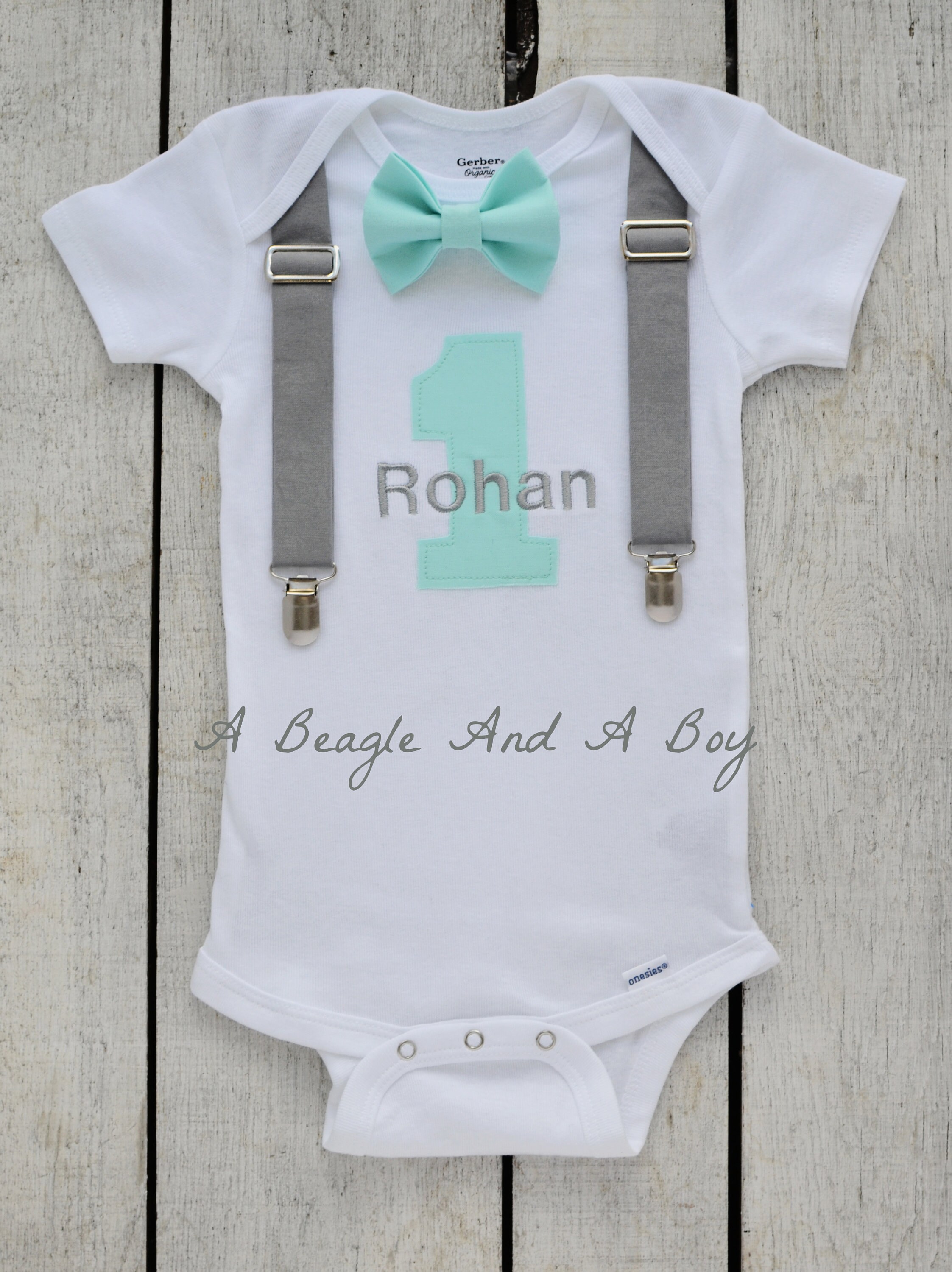 Boys First Birthday Outfit Baby Boy Clothes Gray Turquoise | Etsy