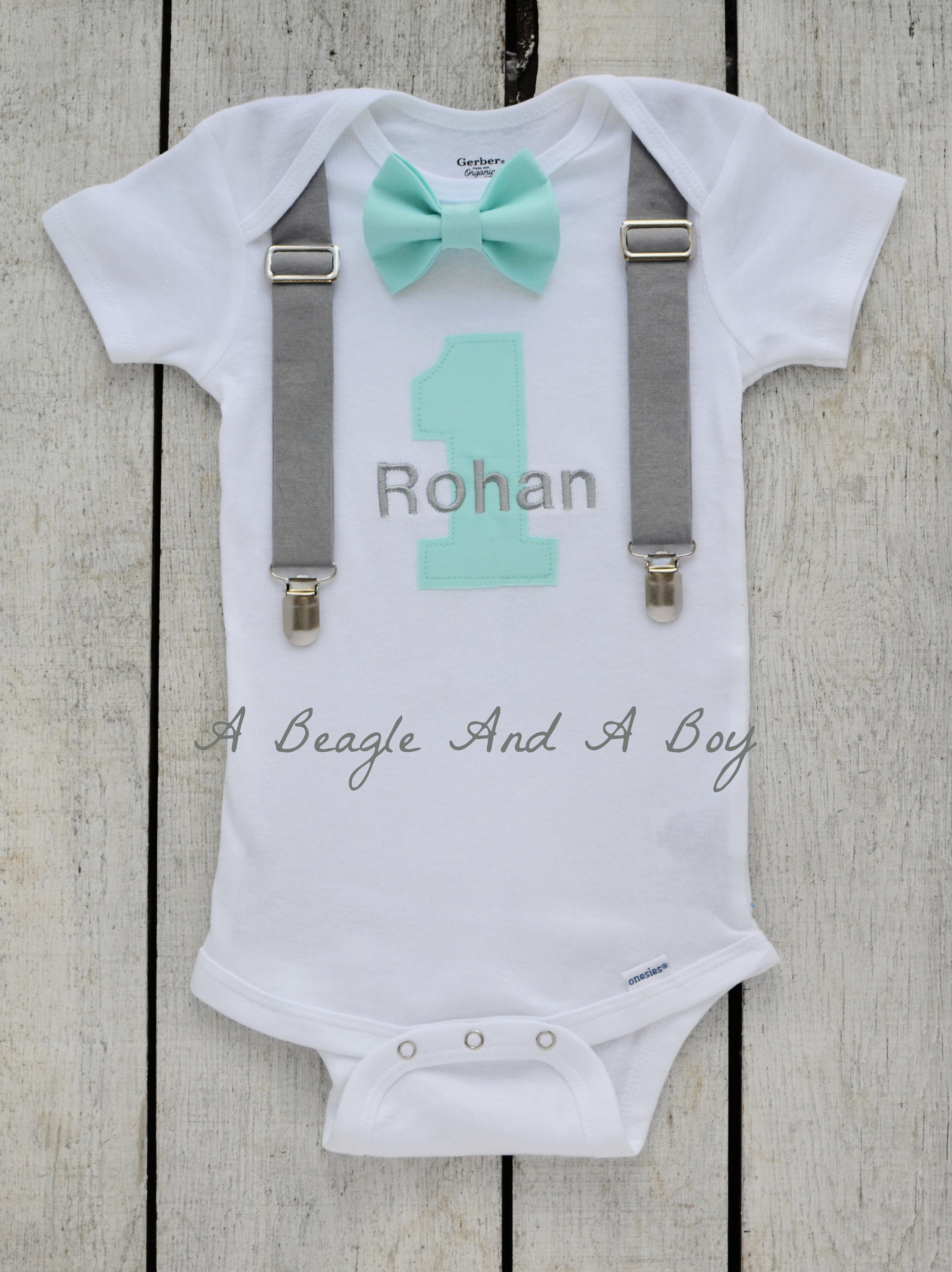 Boys First Birthday Outfit Baby Boy Clothes Gray Turquoise Etsy