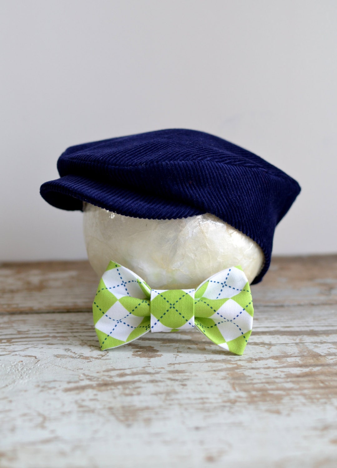 Newsboy Baby Flat Cap Bow Tie Set, News Boy, Easter Photo Prop Navy