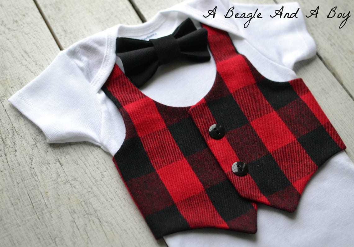 Lumberjack Baby Boy Clothes Bow Tie Vest Outfit Buffalo Plaid Etsy Denmark