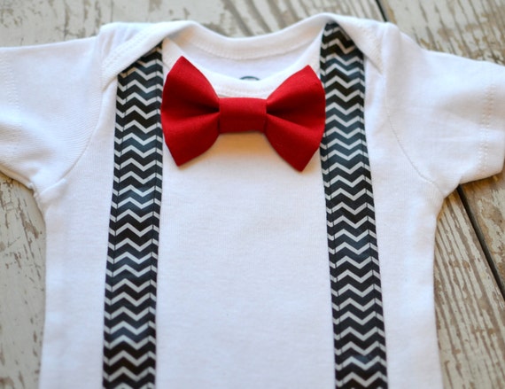 Baby Boy Clothes Infant Red Bow Tie Suspenders Bowtie Chevron | Etsy