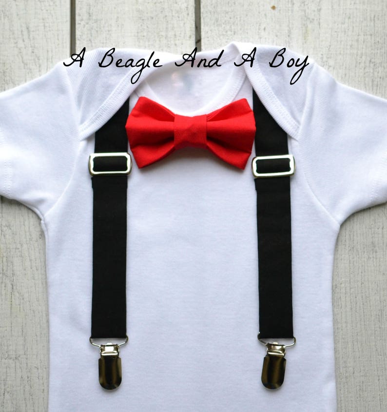 Baby Boy Clothes Infant Bow Tie Suspenders Red Black Bowtie | Etsy
