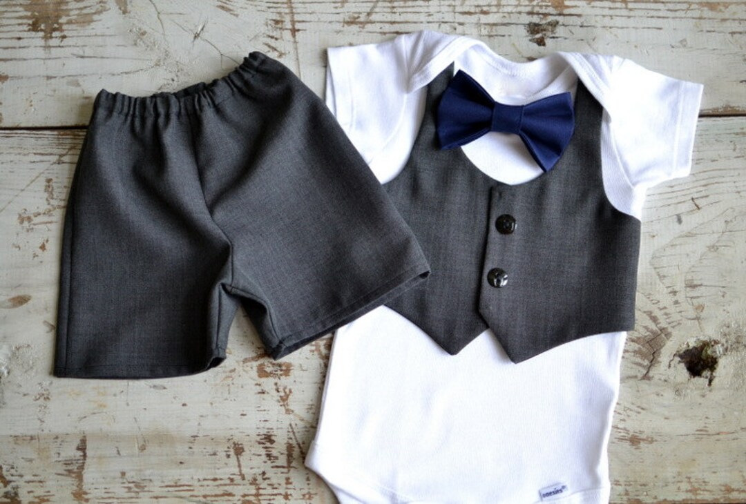 Baby Boy Clothes Baby Bow Tie Outfit Grey Vest Shorts Suit Boys First Birthday Coming Home