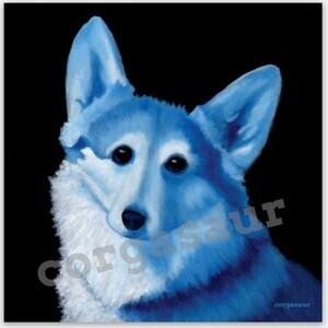 Blue Sonia Corgi Painting 3&quot; Square MAGNET
