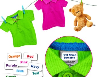 Name Labels for Clothes Stick On Clothing Tags - No Iron No Sew Stickers for Kids School Uniform - Personalized