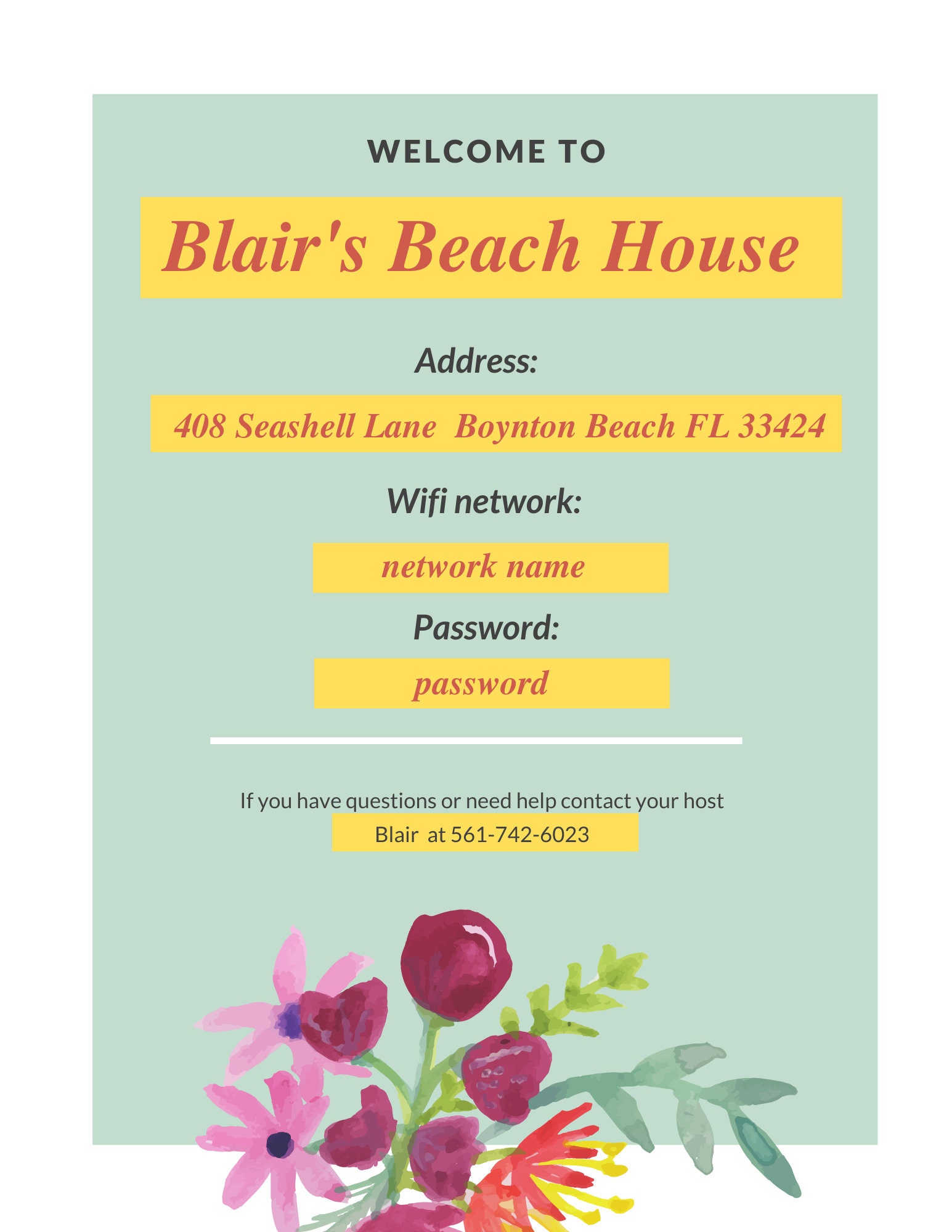 Airbnb Sign With Address and Wifi Password INSTANT DOWNLOAD Edit and Print Etsy UK