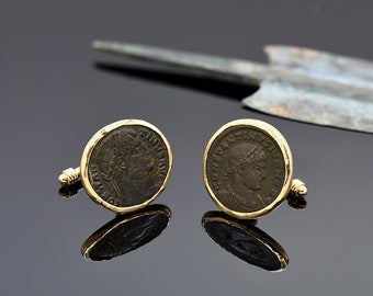 Gold Cufflinks with Certified Ancient Roman Coins