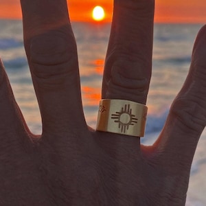 Sol Ring- Wide Ring - Sun Ring- New Mexico Ring - Zia Sun Silver Ring  Matte Silver or Antique Brass