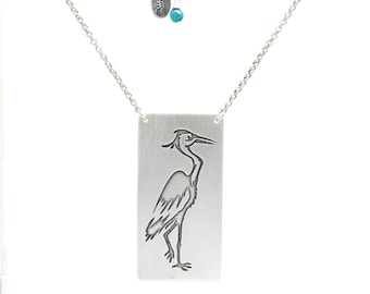 Nature Inspired Outdoor Jewelry Blue Heron Rectangular Long Layered Necklace Nature Jewelry