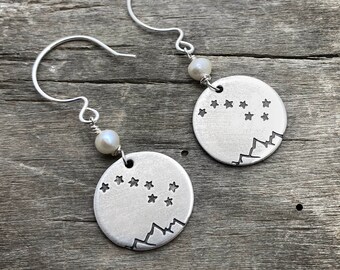 Big Dipper Earrings  - Celestial Earrings  - Mountain and Stars with small pearl bead