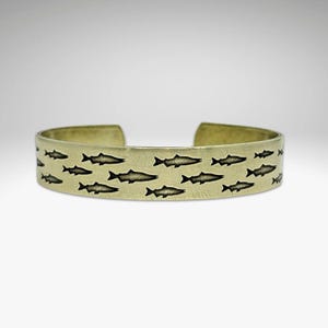 Salmon Run Matte Silver Cuff Bracelet.  Great gift for guys, men dad