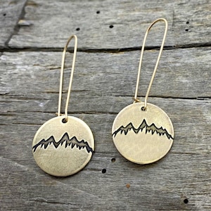 Snowcap Mountain Earrings - hand etched - silver over brass or antique brass