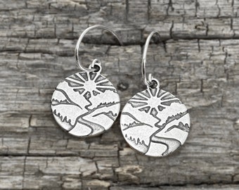 Mountain and Sun Earrings, Going to the Sun Earrings, Gift for Montana lover, Iconic Montana Scenery