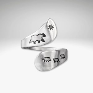 Mama and Cubs Adjustable Ring Perfect Gift for the Nature Lover, Bear Ring, Silver Bear Ring, brass bear ring