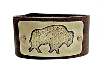 Roam Free Leather Bracelet - Leather Cuff - Wide Leather Cuff - Bison Bracelet- Buffalo Cuff
