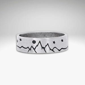 Mountain Ring, Celestial Jewelry, Nature Inspired Jewelry. High Alpines, Men&#39;s Ring. Sized or Adjustable
