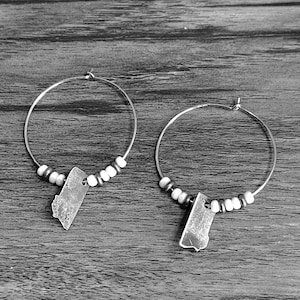 Montana Beaded Hoop Earrings, state jewelry, hoops, beads, Montana, brass jewelry, silver jewlery