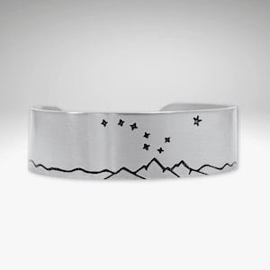 Big Dipper Matte Silver Cuff Bracelet. Men&#39;s Cuff Hand etched and forged. Customizable. Men&#39;s and Women&#39;s Mountain jewelry.