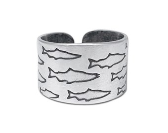 Salmon Adjustable Ring, Perfect Gift for Those Who Love to Fish. Silver Fish Ring - Thumb Ring