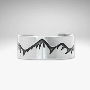 Snowcap Mountain Ring, Nature Jewelry,  Mountain Peak.  Adjustable in Matte Silver or Antique Brass