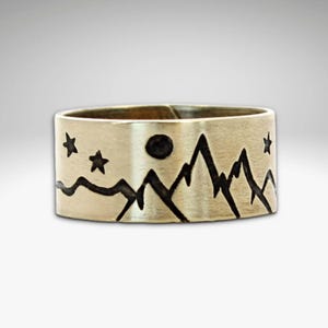 Celestial Wanderlust Gift, Mountain Jewelry, Adjustable Mountain Ring, Silver Ring, Brass Ring
